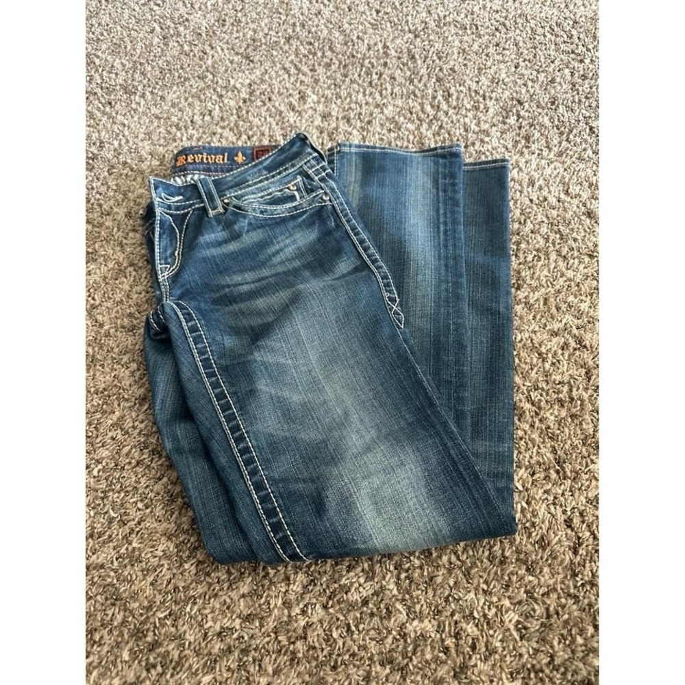 Rock Revival Women's Jeans Size 29 Straight  Embellished Pockets Medium Wash